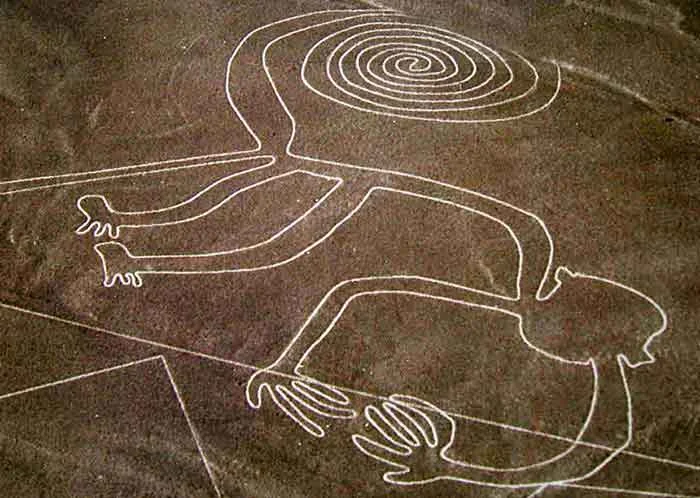 Aerial view of the enigmatic Nazca Lines in Peru.
